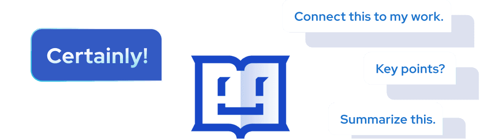 Graphic illustrating an AI-powered learning partner with chat prompts next to feature text.